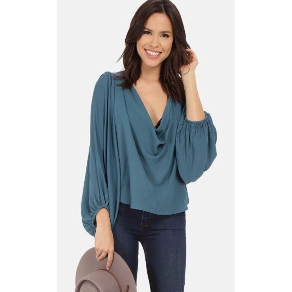 NWT FREE PEOPLE Cowling Around TEAL BOHO SHIRT TOP BLOUSE sz M